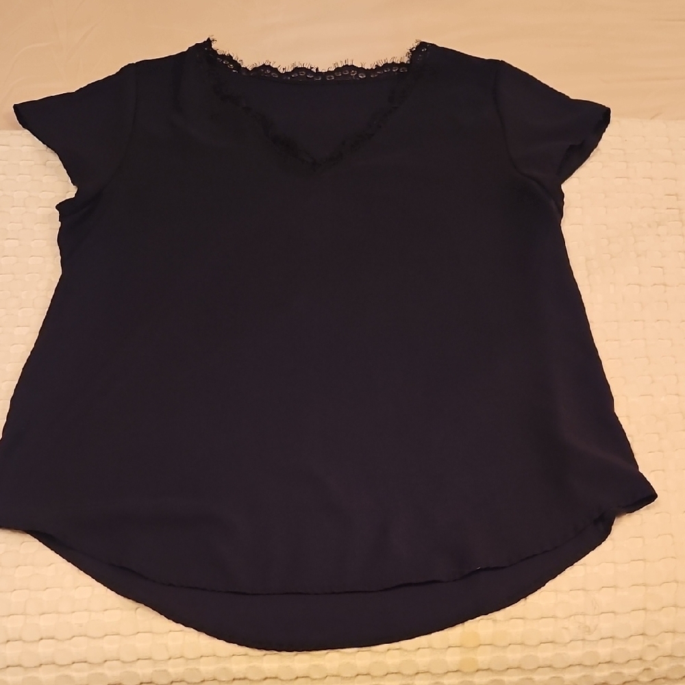 Elegant Black Lace Trim Women's Top 2xl